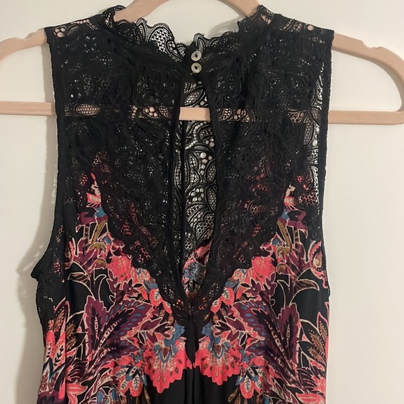 Free people black floral mini dress with lace, size xs - Picture 4 of 6